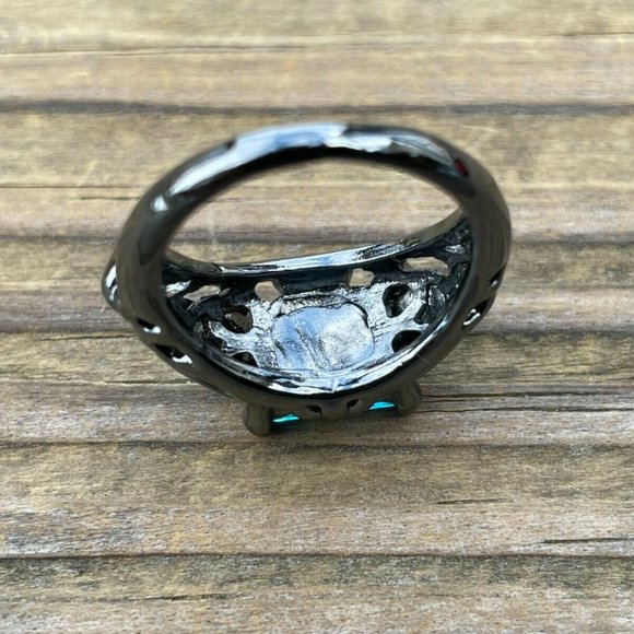 Fashion Ring Black Tone Faux Blue Stone Women Rings Fashion Jewelry Size 7.5 - Picture 9 of 12